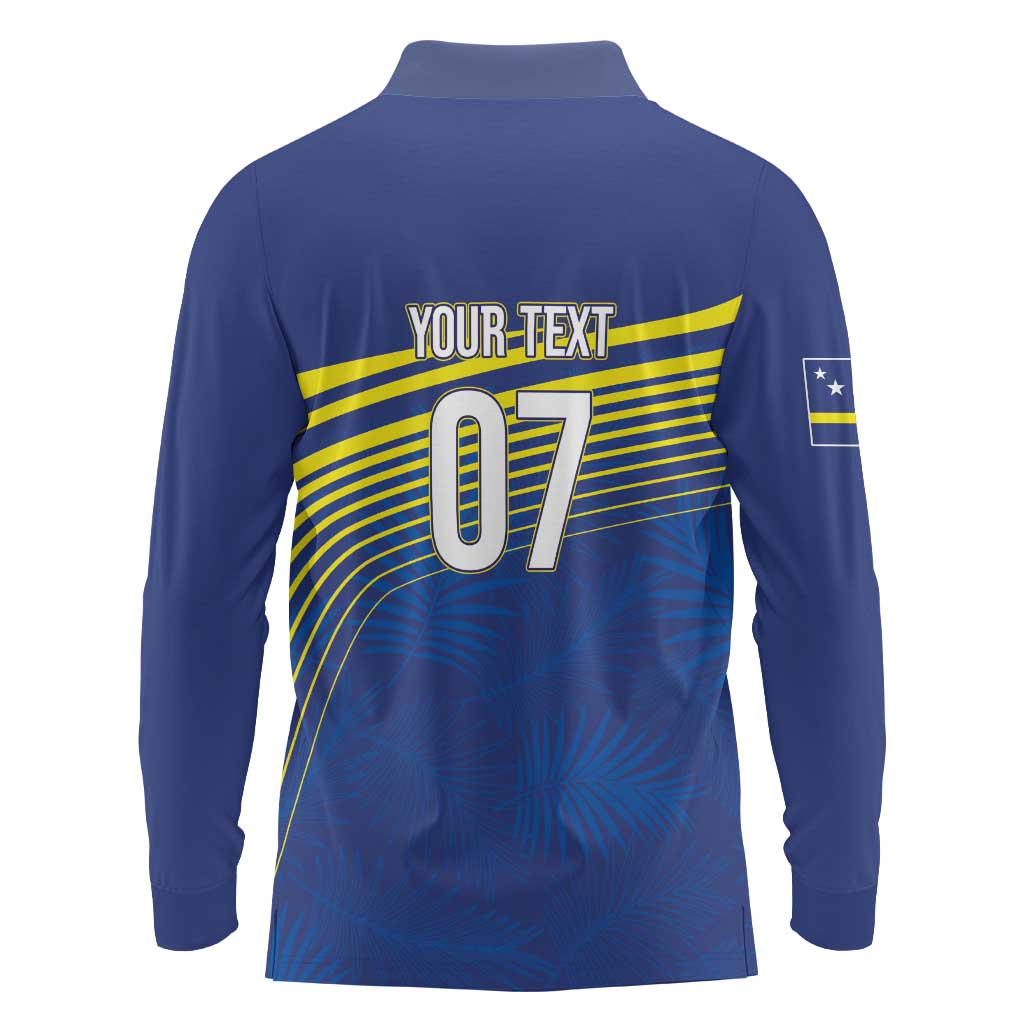 Curacao Football Custom Korsou Blue Wave Long Sleeve Polo Shirt Making History - Wonder Print Shop