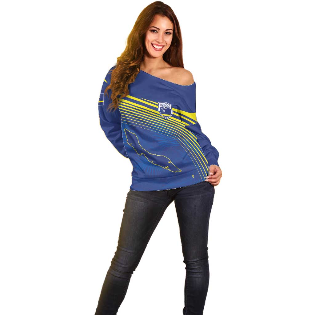 Curacao Football Custom Korsou Blue Wave Off Shoulder Sweater Making History - Wonder Print Shop
