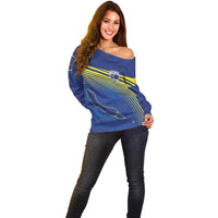 Curacao Football Custom Korsou Blue Wave Off Shoulder Sweater Making History - Wonder Print Shop