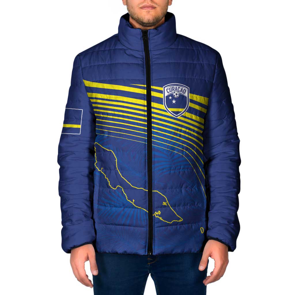 Curacao Football Custom Korsou Blue Wave Padded Jacket Making History - Wonder Print Shop