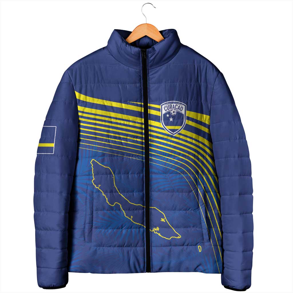 Curacao Football Custom Korsou Blue Wave Padded Jacket Making History - Wonder Print Shop