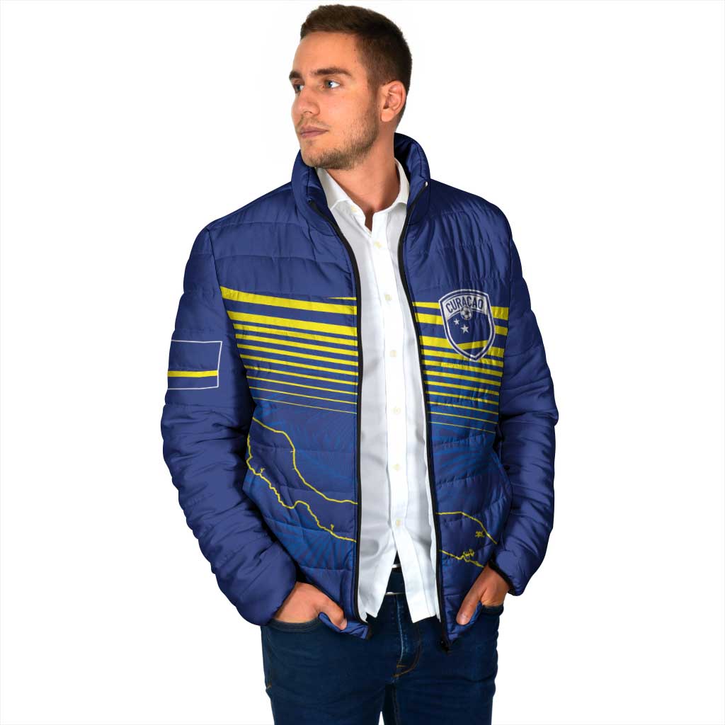 Curacao Football Custom Korsou Blue Wave Padded Jacket Making History - Wonder Print Shop