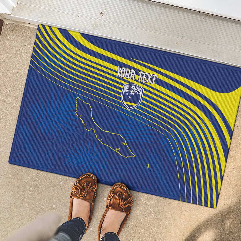 Curacao Football Custom Korsou Blue Wave Rubber Doormat Making History - Wonder Print Shop