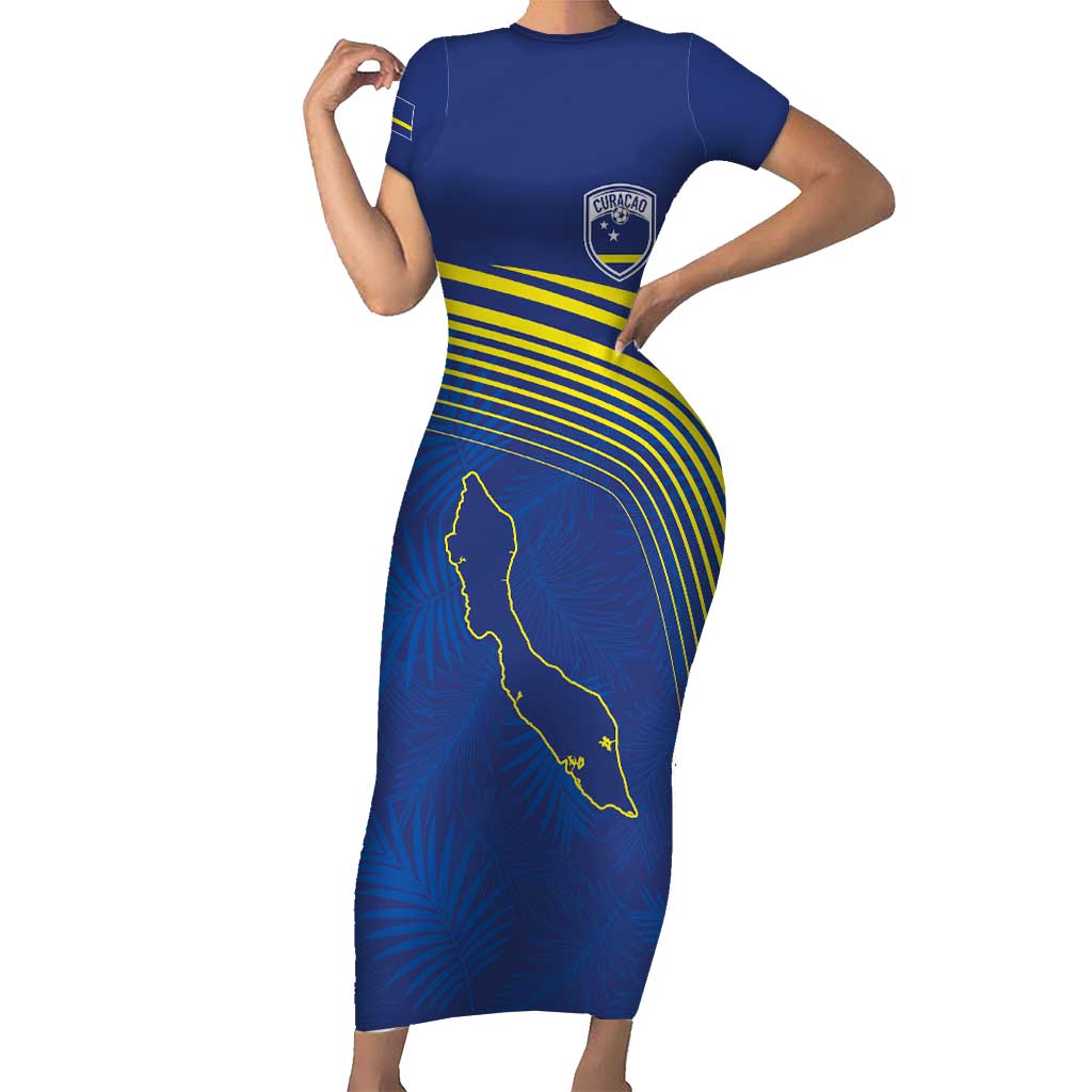 Curacao Football Custom Korsou Blue Wave Short Sleeve Bodycon Dress Making History - Wonder Print Shop