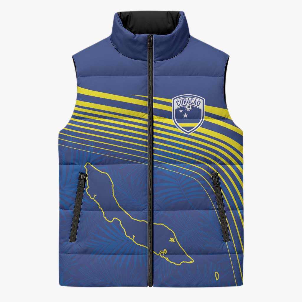 Curacao Football Custom Korsou Blue Wave Sleeveless Puffer Jacket Making History - Wonder Print Shop