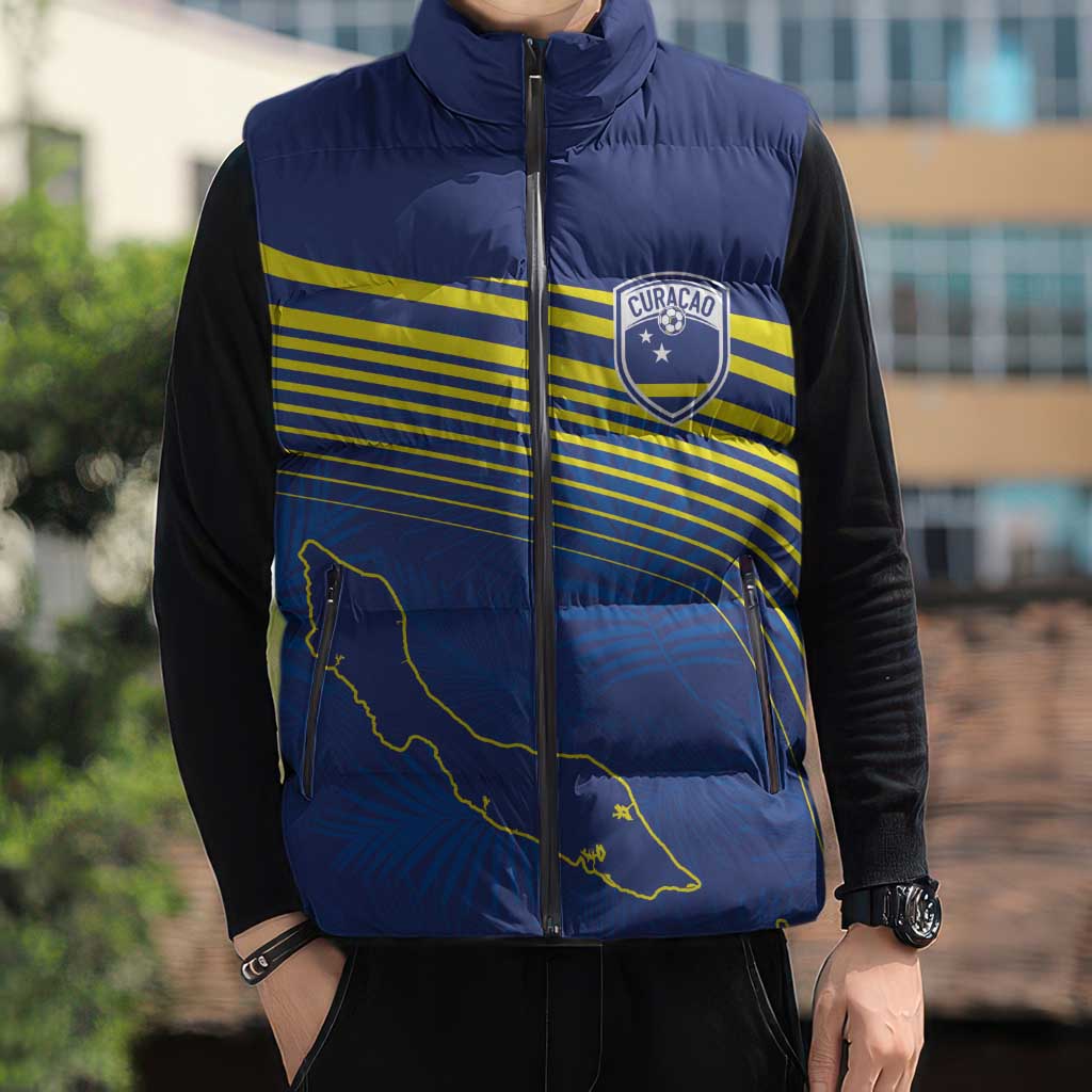 Curacao Football Custom Korsou Blue Wave Sleeveless Puffer Jacket Making History - Wonder Print Shop