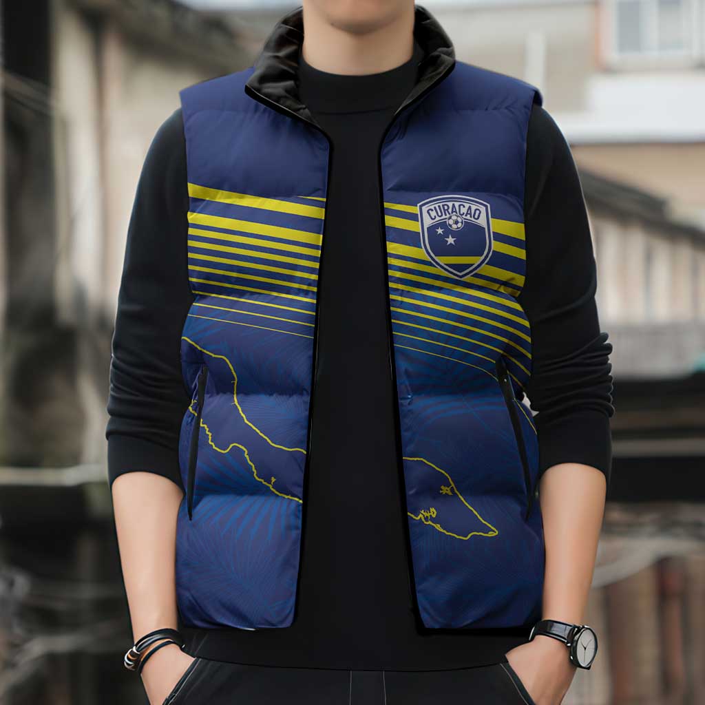 Curacao Football Custom Korsou Blue Wave Sleeveless Puffer Jacket Making History - Wonder Print Shop