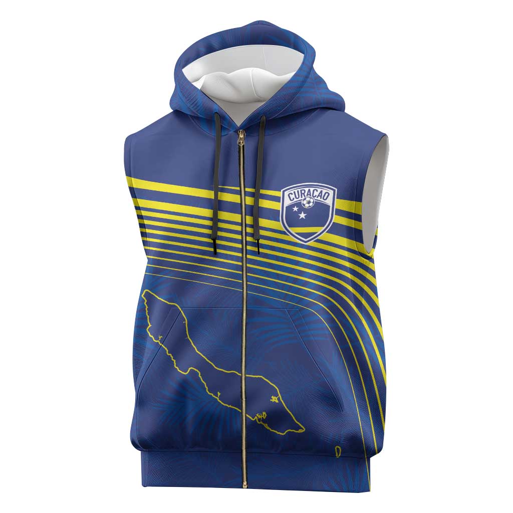Curacao Football Custom Korsou Blue Wave Sleeveless Zip Hoodie Making History - Wonder Print Shop