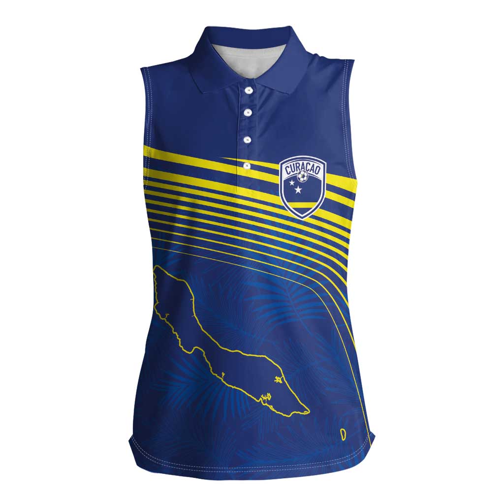 Curacao Football Custom Korsou Blue Wave Women Sleeveless Polo Shirt Making History - Wonder Print Shop