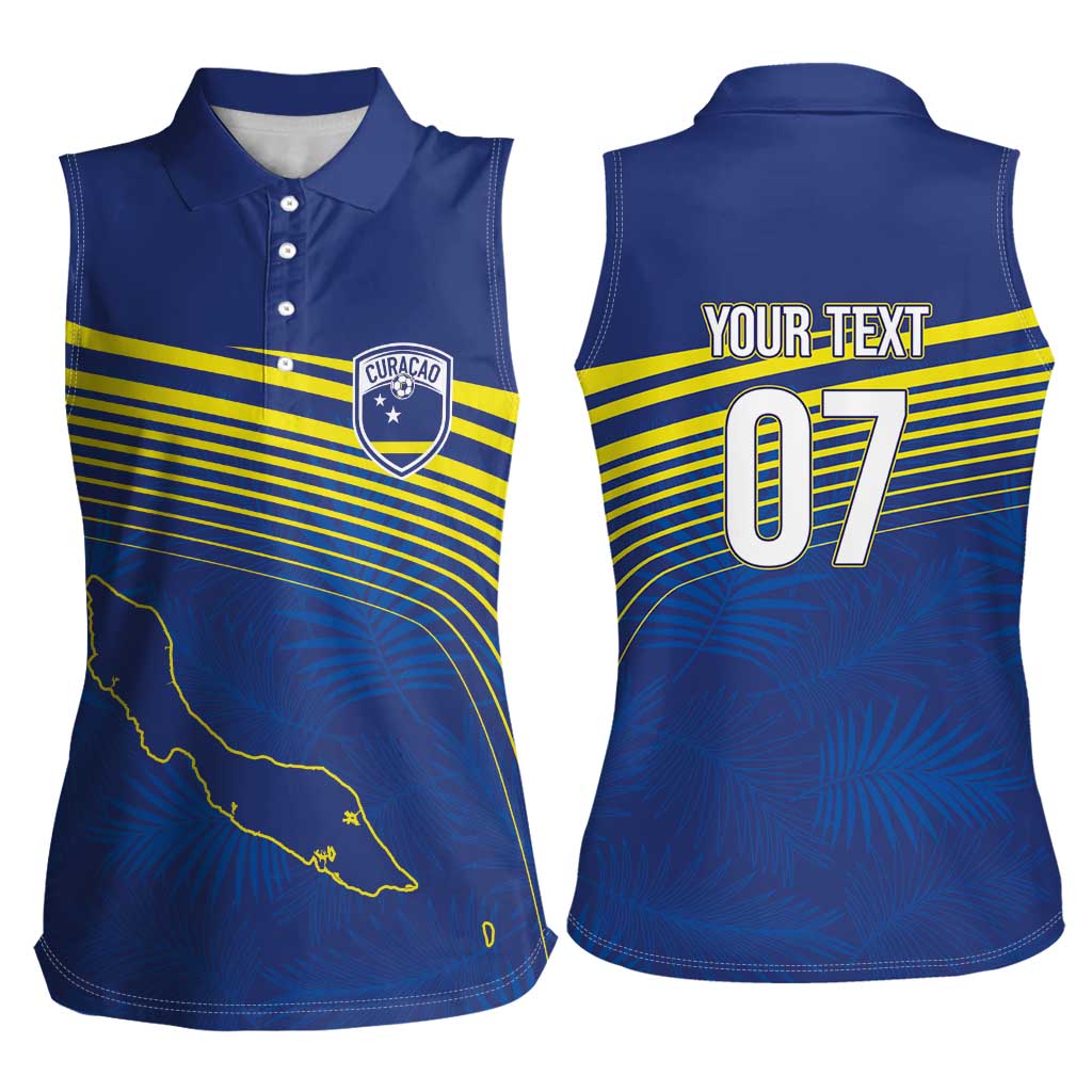 Curacao Football Custom Korsou Blue Wave Women Sleeveless Polo Shirt Making History - Wonder Print Shop