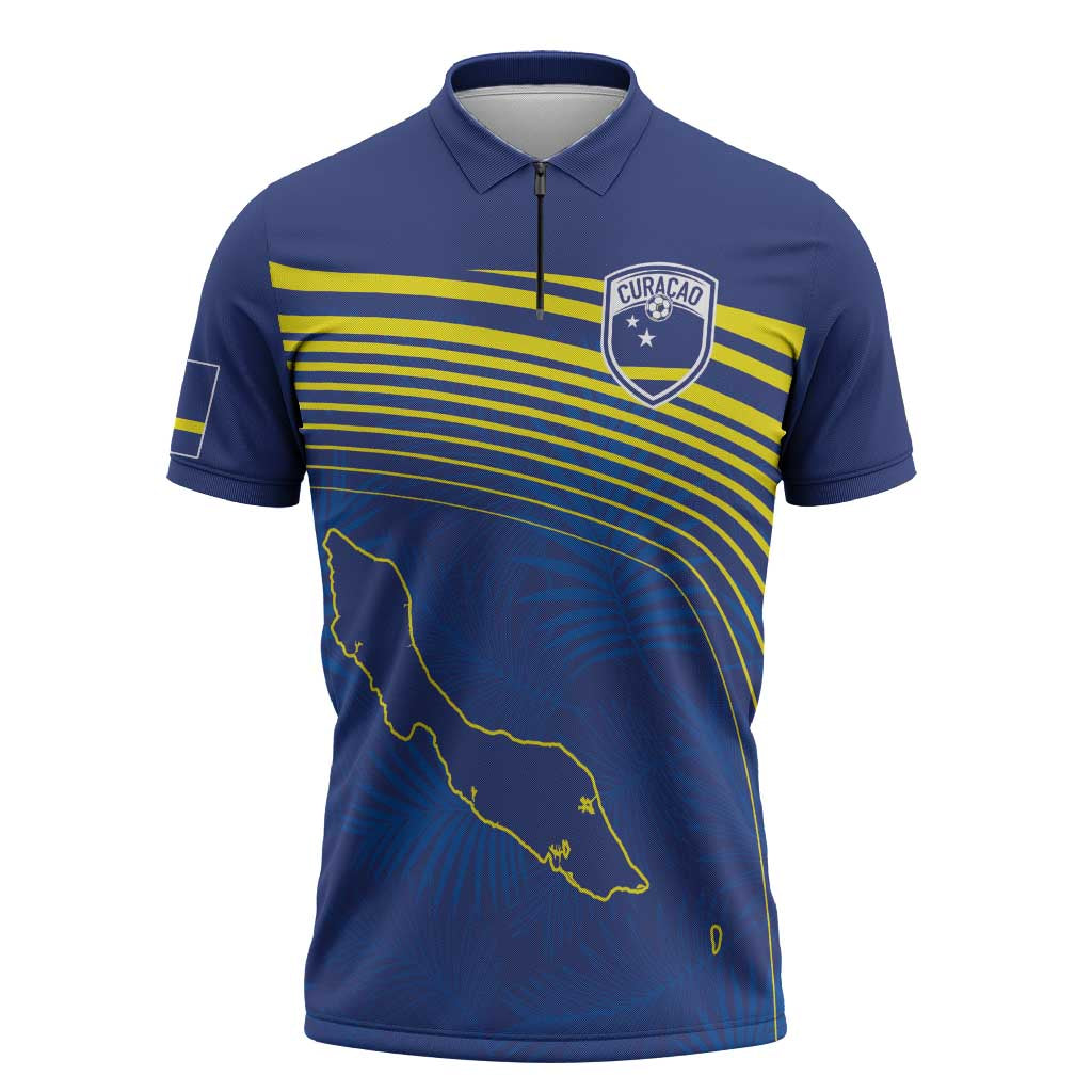 Curacao Football Custom Korsou Blue Wave Zipper Polo Shirt Making History - Wonder Print Shop