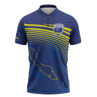 Curacao Football Custom Korsou Blue Wave Zipper Polo Shirt Making History - Wonder Print Shop