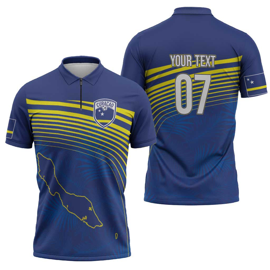 Curacao Football Custom Korsou Blue Wave Zipper Polo Shirt Making History - Wonder Print Shop