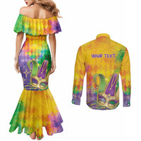 Mardi Gras Couples Matching Mermaid Dress and Long Sleeve Button Shirt Watercolor Mix - Carnival Bling