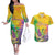Mardi Gras Couples Matching Off The Shoulder Long Sleeve Dress and Hawaiian Shirt Watercolor Mix - Carnival Bling LT7 - Wonder Print Shop