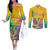 Mardi Gras Couples Matching Off The Shoulder Long Sleeve Dress and Long Sleeve Button Shirt Watercolor Mix - Carnival Bling