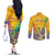 Mardi Gras Couples Matching Off The Shoulder Long Sleeve Dress and Long Sleeve Button Shirt Watercolor Mix - Carnival Bling