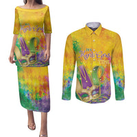 Mardi Gras Couples Matching Puletasi and Long Sleeve Button Shirt Watercolor Mix - Carnival Bling LT7 - Wonder Print Shop