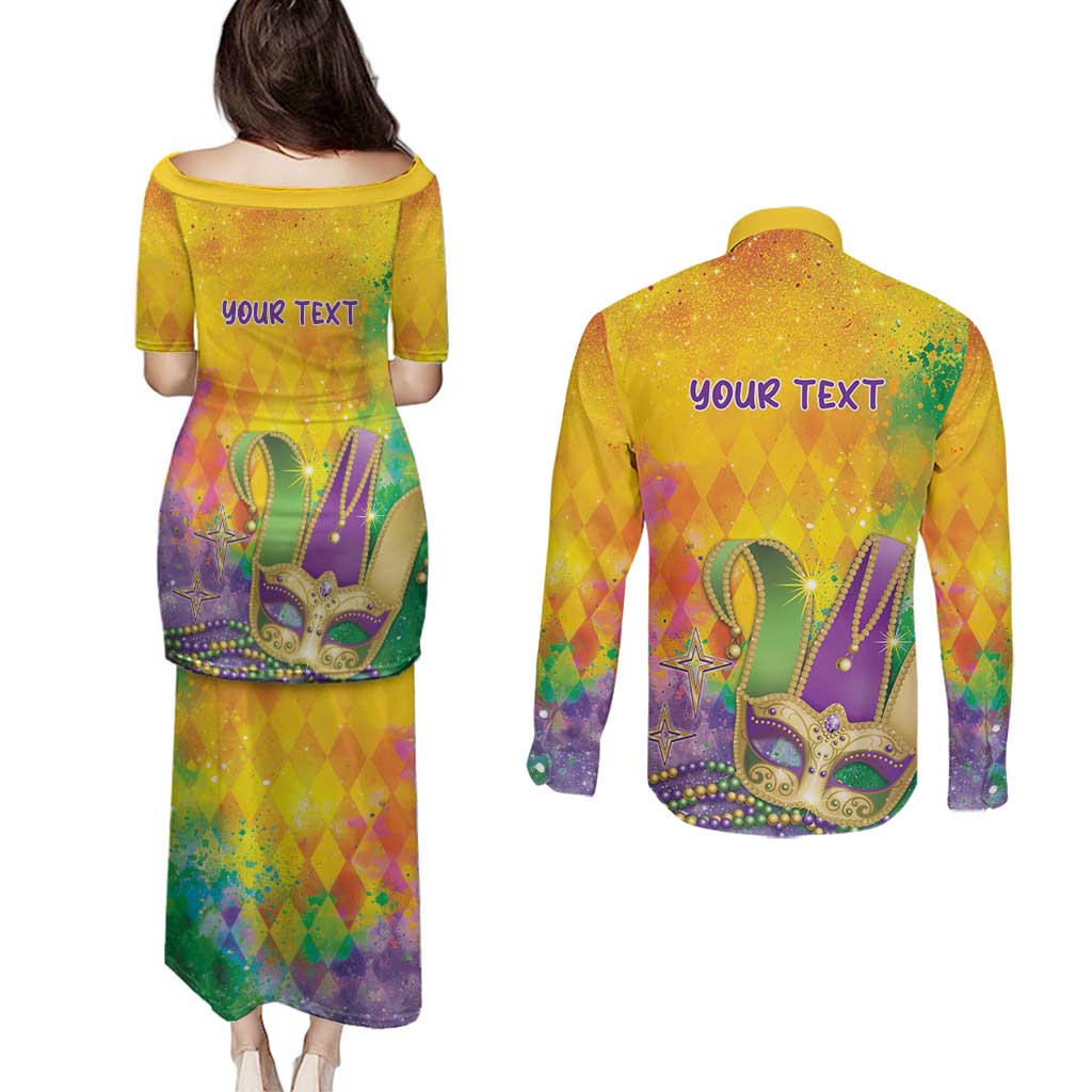 Mardi Gras Couples Matching Puletasi and Long Sleeve Button Shirt Watercolor Mix - Carnival Bling LT7 - Wonder Print Shop