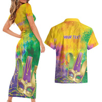 Mardi Gras Couples Matching Short Sleeve Bodycon Dress and Hawaiian Shirt Watercolor Mix - Carnival Bling LT7 - Wonder Print Shop