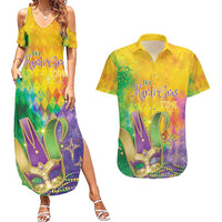 Mardi Gras Couples Matching Summer Maxi Dress and Hawaiian Shirt Watercolor Mix - Carnival Bling LT7 - Wonder Print Shop