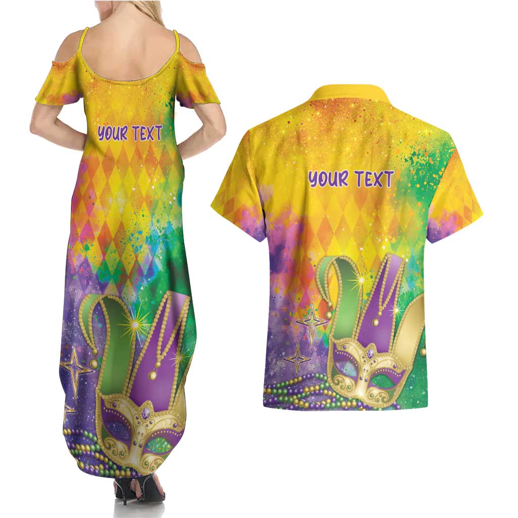 Mardi Gras Couples Matching Summer Maxi Dress and Hawaiian Shirt Watercolor Mix - Carnival Bling LT7 - Wonder Print Shop