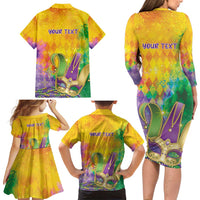 Mardi Gras Family Matching Long Sleeve Bodycon Dress and Hawaiian Shirt Watercolor Mix - Carnival Bling LT7 - Wonder Print Shop