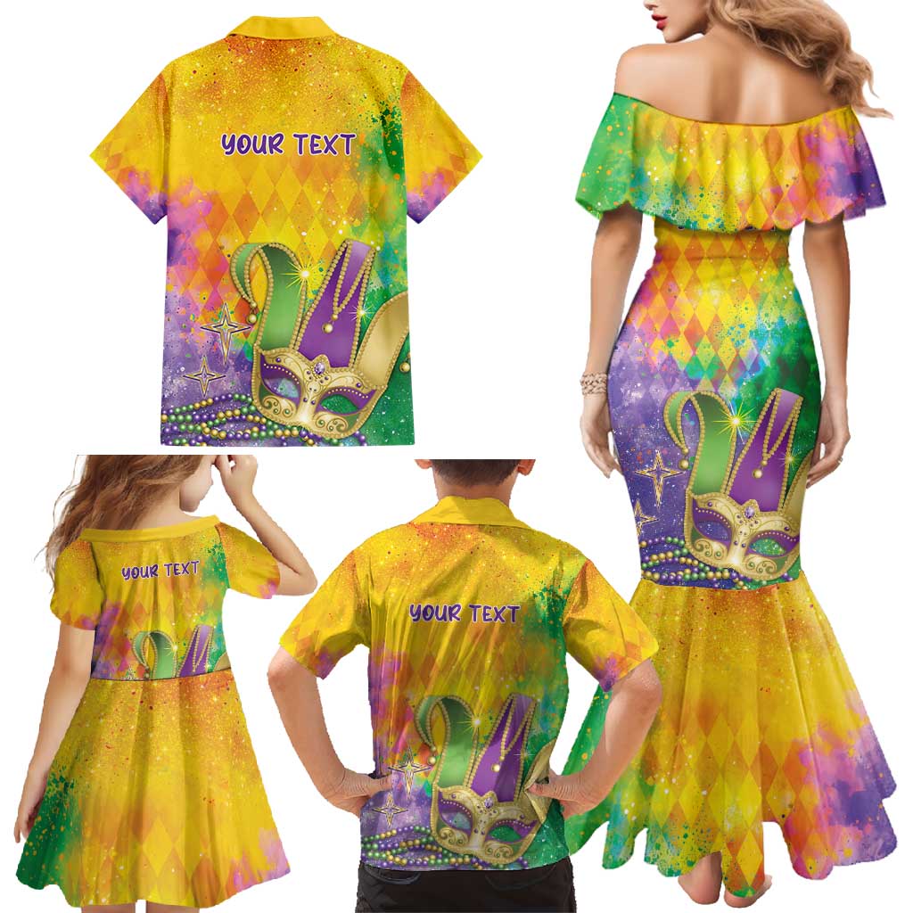 Mardi Gras Family Matching Mermaid Dress and Hawaiian Shirt Watercolor Mix - Carnival Bling LT7 - Wonder Print Shop