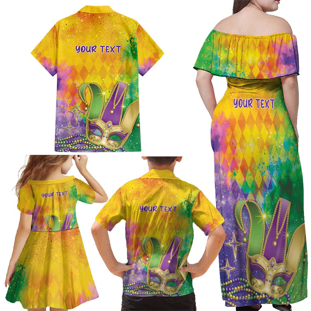 Mardi Gras Family Matching Off Shoulder Maxi Dress and Hawaiian Shirt Watercolor Mix - Carnival Bling LT7 - Wonder Print Shop