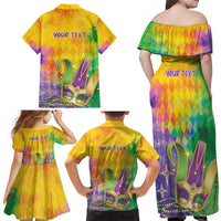 Mardi Gras Family Matching Off Shoulder Maxi Dress and Hawaiian Shirt Watercolor Mix - Carnival Bling LT7 - Wonder Print Shop
