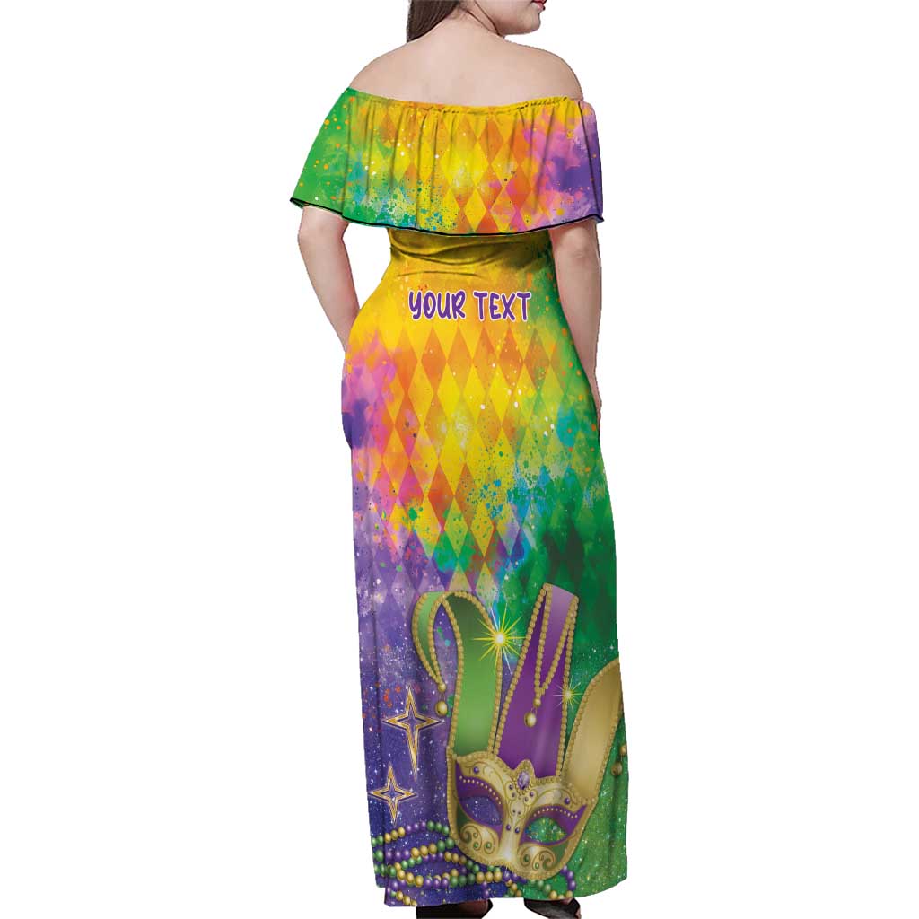 Mardi Gras Family Matching Off Shoulder Maxi Dress and Hawaiian Shirt Watercolor Mix - Carnival Bling LT7 - Wonder Print Shop