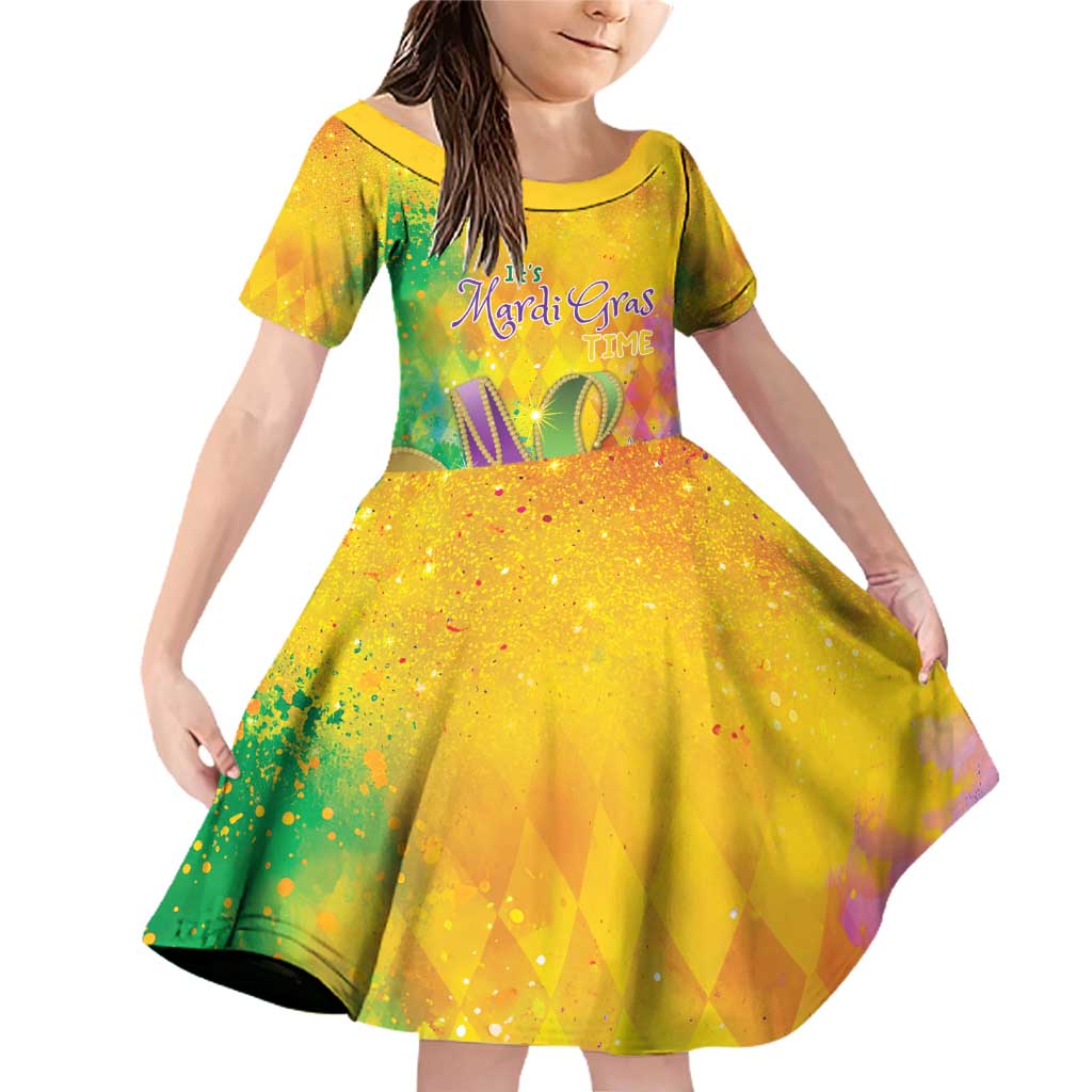 Mardi Gras Family Matching Off Shoulder Short Dress and Hawaiian Shirt Watercolor Mix - Carnival Bling LT7 - Wonder Print Shop