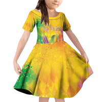 Mardi Gras Family Matching Off Shoulder Short Dress and Hawaiian Shirt Watercolor Mix - Carnival Bling LT7 - Wonder Print Shop