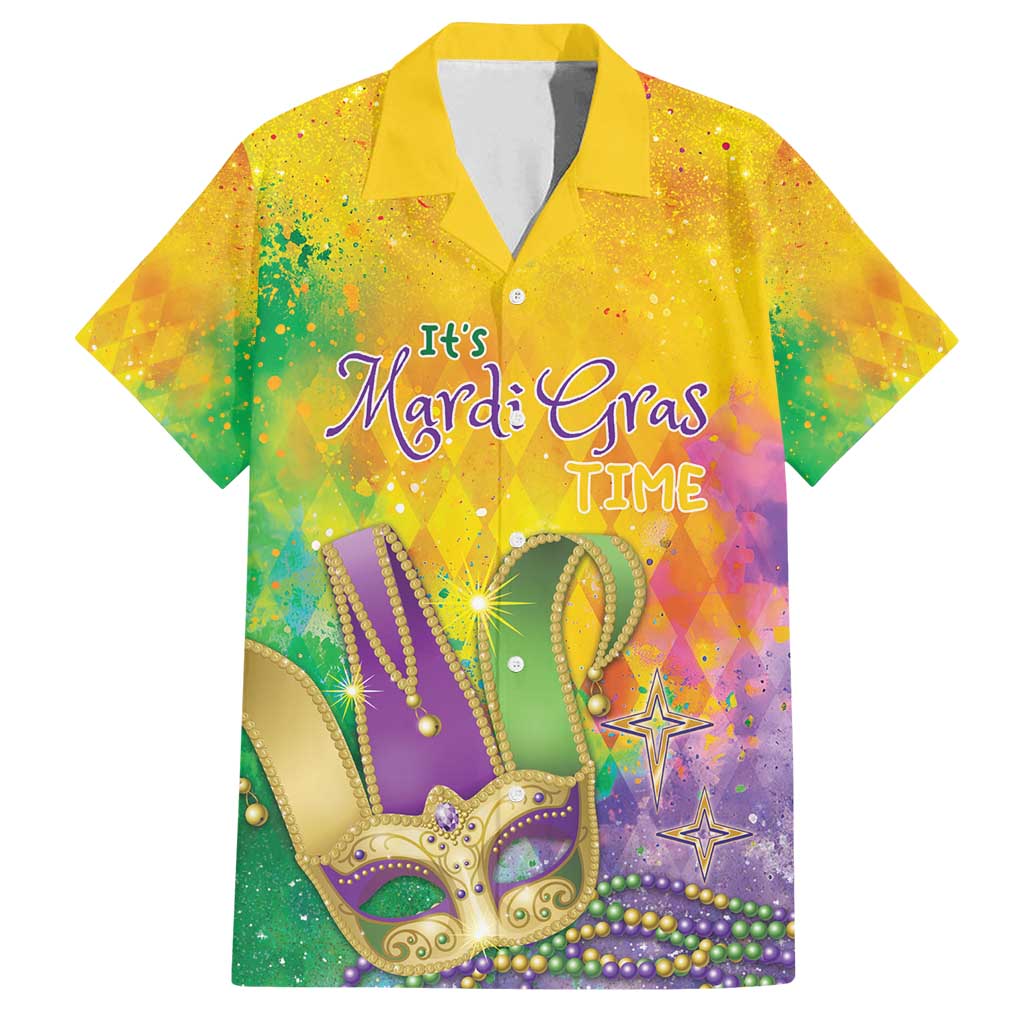 Mardi Gras Family Matching Off Shoulder Short Dress and Hawaiian Shirt Watercolor Mix - Carnival Bling LT7 - Wonder Print Shop