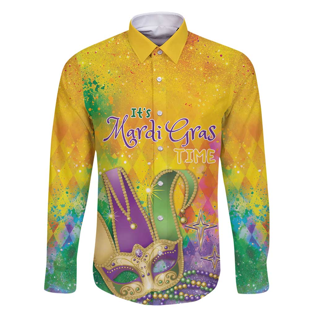 Mardi Gras Family Matching Off Shoulder Short Dress and Hawaiian Shirt Watercolor Mix - Carnival Bling LT7 - Wonder Print Shop