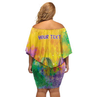 Mardi Gras Family Matching Off Shoulder Short Dress and Hawaiian Shirt Watercolor Mix - Carnival Bling LT7 - Wonder Print Shop