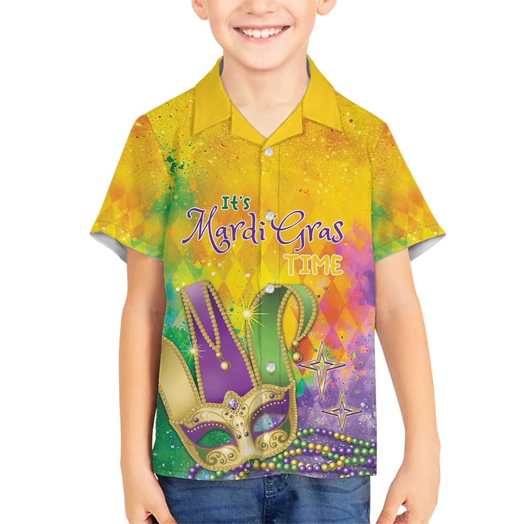 Mardi Gras Family Matching Off Shoulder Short Dress and Hawaiian Shirt Watercolor Mix - Carnival Bling LT7 - Wonder Print Shop