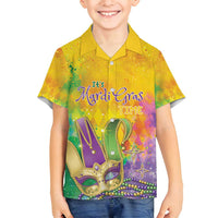 Mardi Gras Family Matching Off Shoulder Short Dress and Hawaiian Shirt Watercolor Mix - Carnival Bling LT7 - Wonder Print Shop