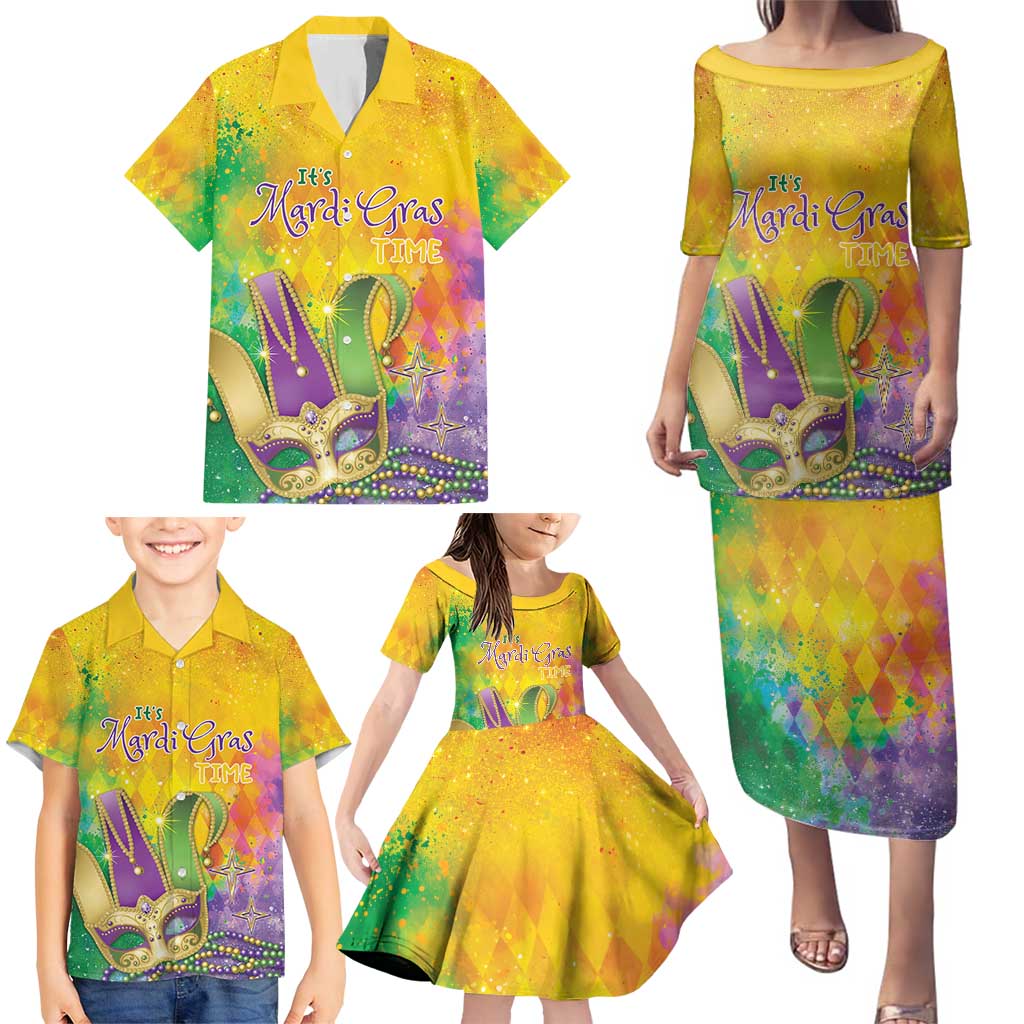 Mardi Gras Family Matching Puletasi and Hawaiian Shirt Watercolor Mix - Carnival Bling - Wonder Print Shop