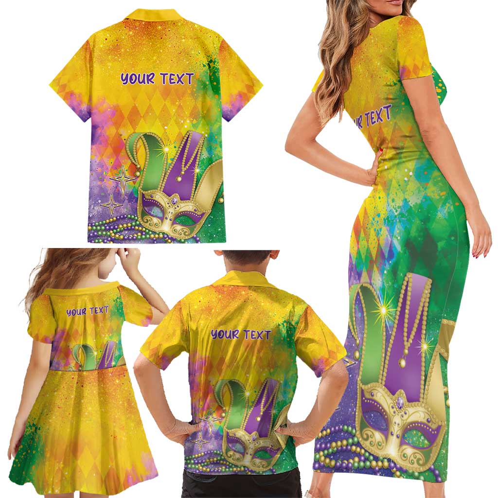 Mardi Gras Family Matching Short Sleeve Bodycon Dress and Hawaiian Shirt Watercolor Mix - Carnival Bling - Wonder Print Shop