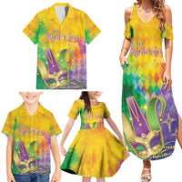 Mardi Gras Family Matching Summer Maxi Dress and Hawaiian Shirt Watercolor Mix - Carnival Bling - Wonder Print Shop