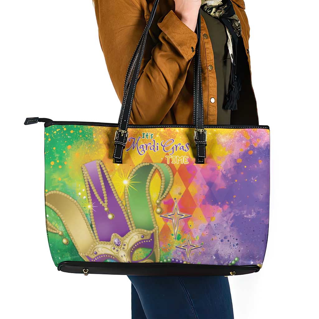Mardi Gras Leather Tote Bag Watercolor Mix - Carnival Bling - Wonder Print Shop