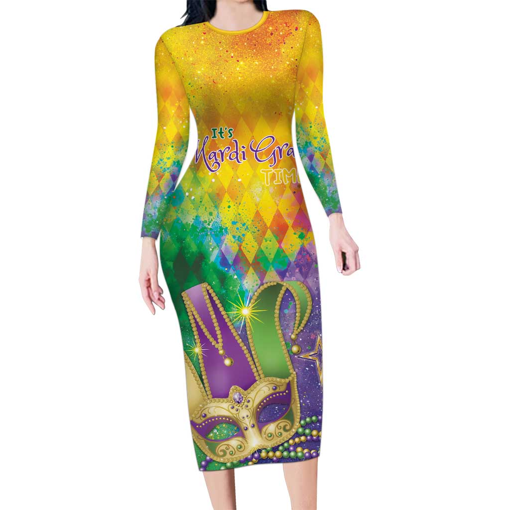 Mardi Gras Long Sleeve Bodycon Dress Watercolor Mix - Carnival Bling - Wonder Print Shop
