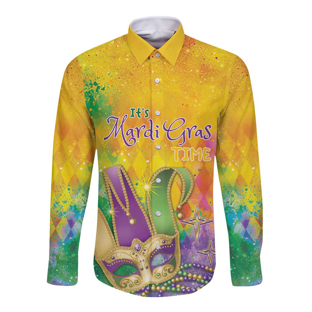 Mardi Gras Long Sleeve Button Shirt Watercolor Mix - Carnival Bling - Wonder Print Shop