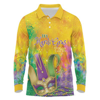 Mardi Gras Long Sleeve Polo Shirt Watercolor Mix - Carnival Bling - Wonder Print Shop