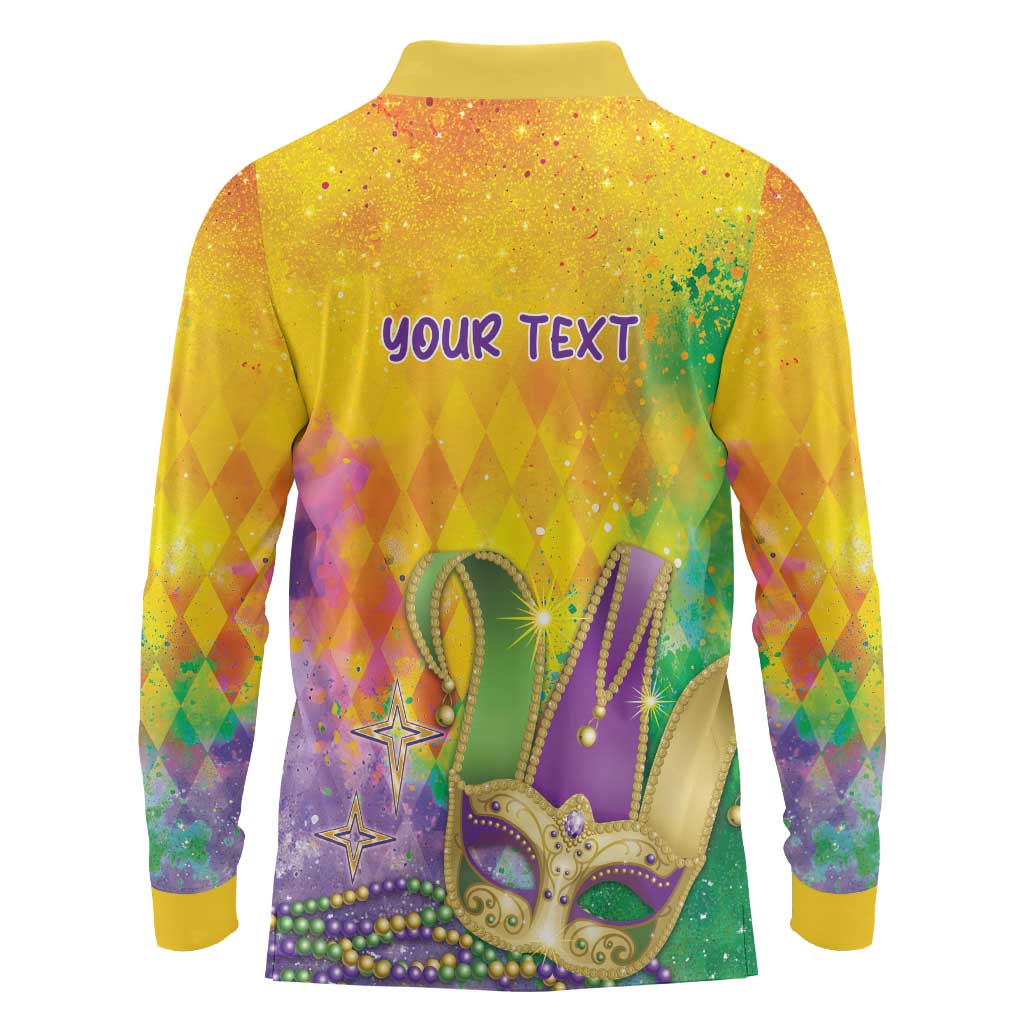 Mardi Gras Long Sleeve Polo Shirt Watercolor Mix - Carnival Bling - Wonder Print Shop