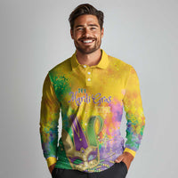Mardi Gras Long Sleeve Polo Shirt Watercolor Mix - Carnival Bling - Wonder Print Shop