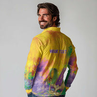 Mardi Gras Long Sleeve Polo Shirt Watercolor Mix - Carnival Bling - Wonder Print Shop