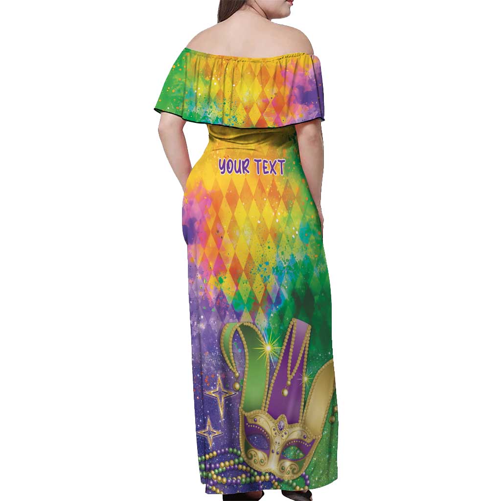 Mardi Gras Off Shoulder Maxi Dress Watercolor Mix - Carnival Bling - Wonder Print Shop