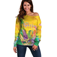 Mardi Gras Off Shoulder Sweater Watercolor Mix - Carnival Bling - Wonder Print Shop